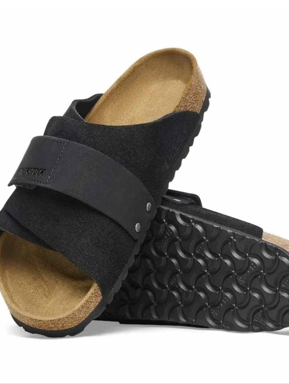 Birkenstock Kyoto Nubuck Suede Leather Slide Sandals- Black